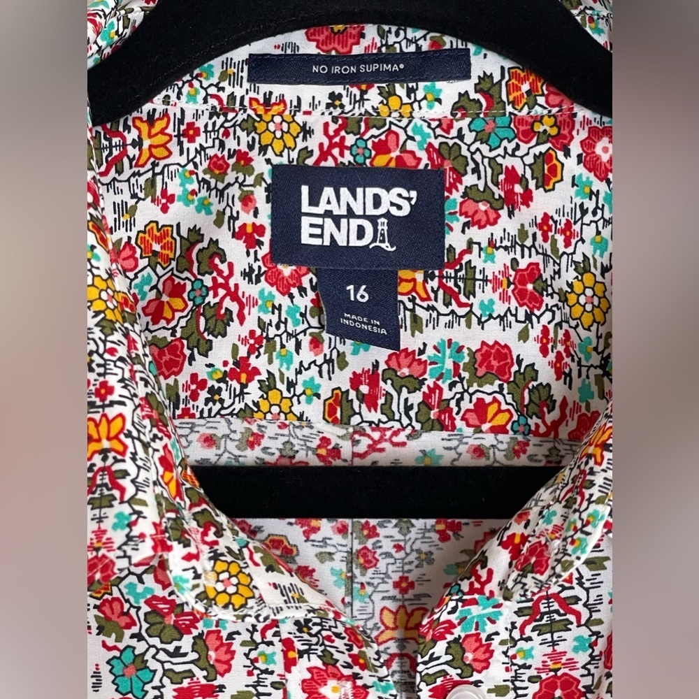 NWOT LANDS END Women’s No Iron 3/4 Sleeve Tunic Top Floral Print Size 16 - Picture 9 of 9